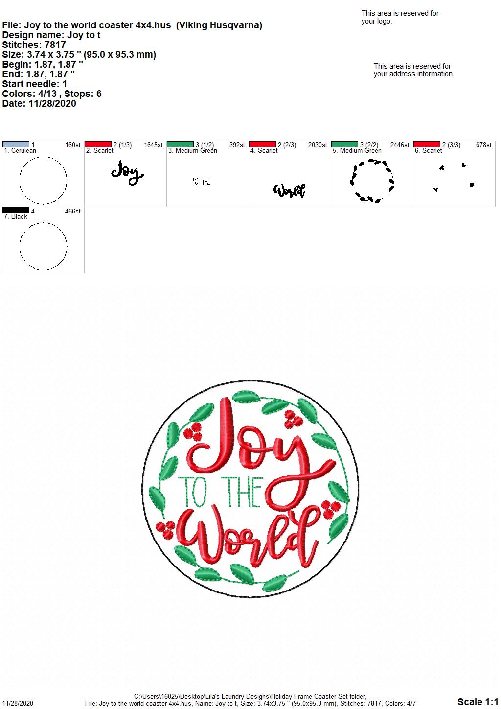 Holiday Frame Coaster Set 4x4 - DIGITAL Embroidery DESIGN