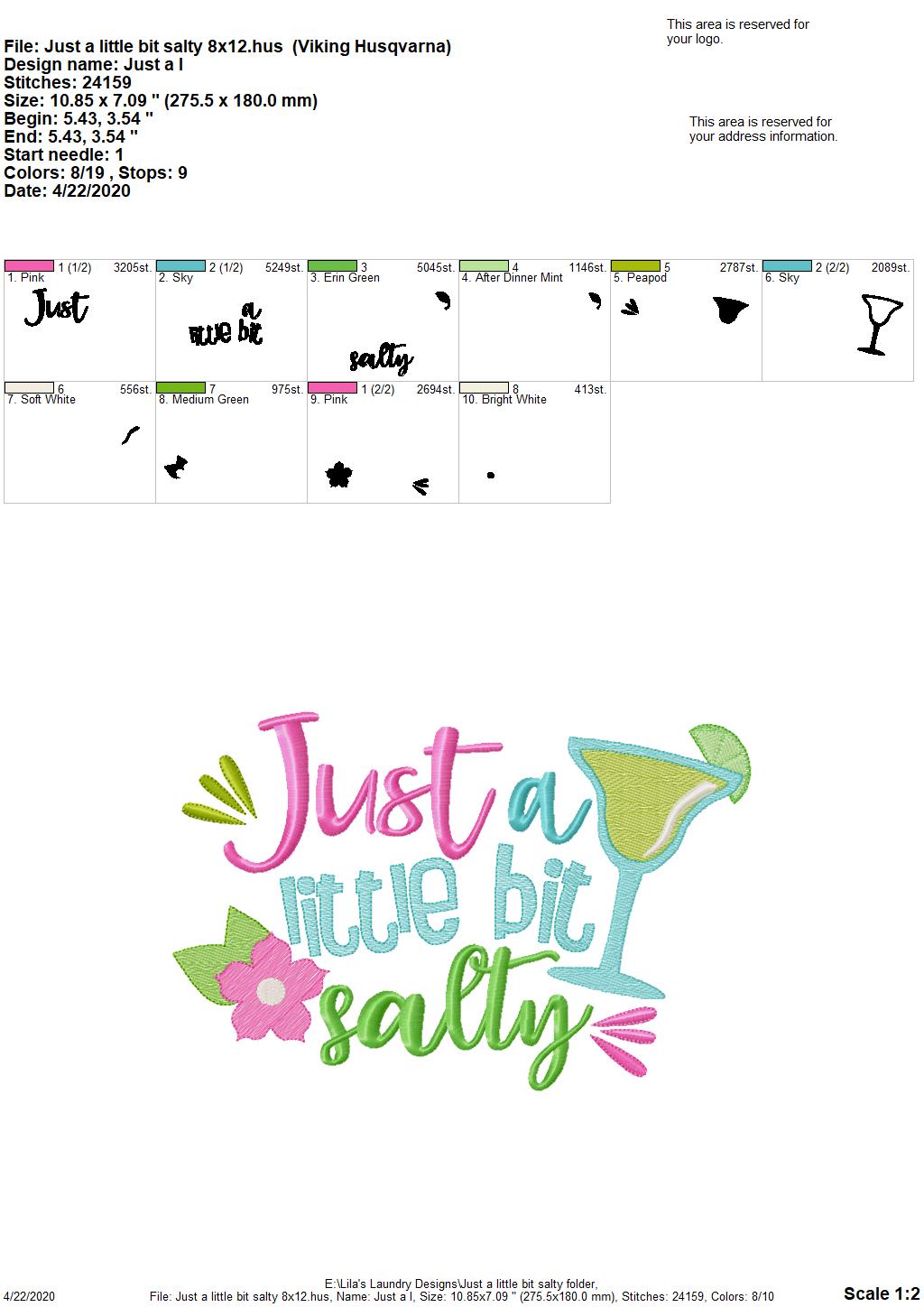 Just a little bit salty - 3 Sizes - Digital Embroidery Design