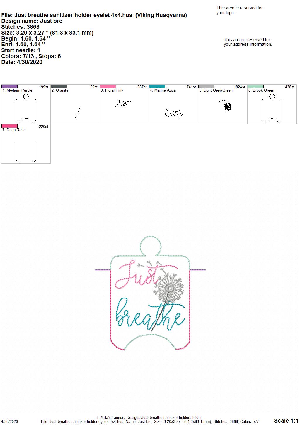 Just Breathe Sanitizer Holders - DIGITAL Embroidery DESIGN
