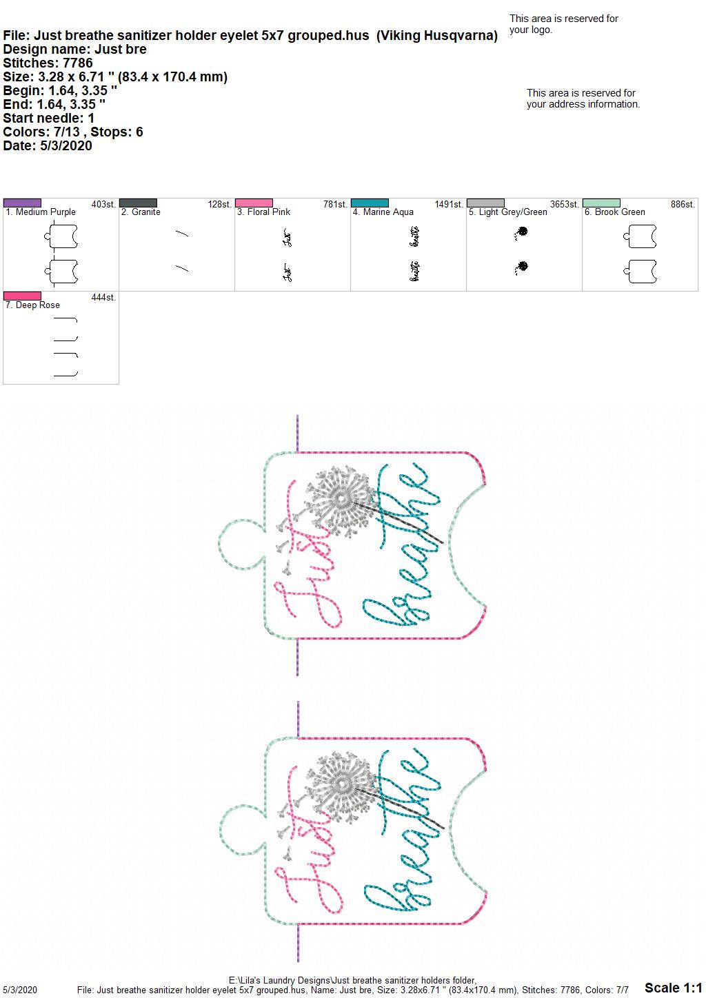 Just Breathe Sanitizer Holders - DIGITAL Embroidery DESIGN