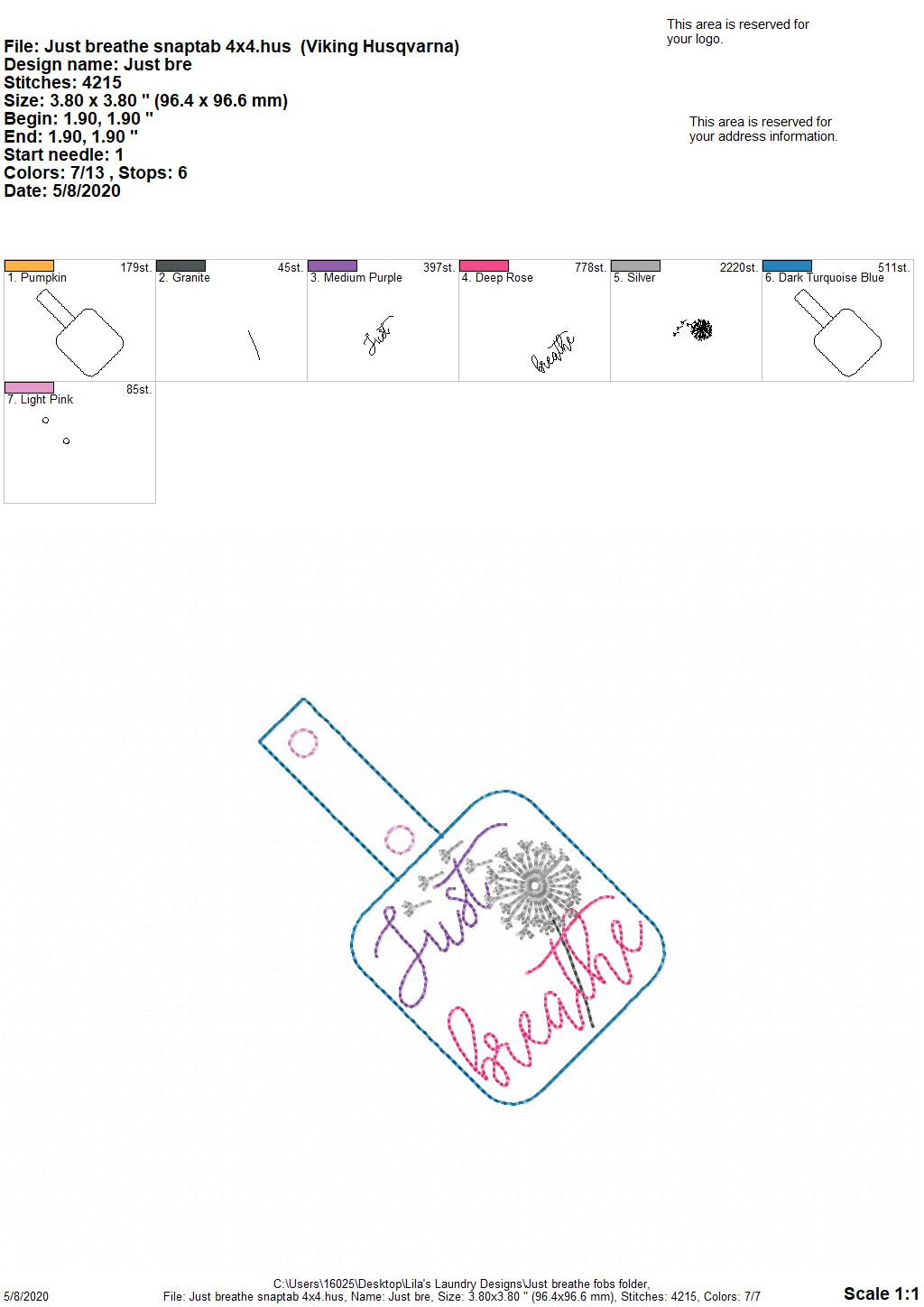 Just Breathe Fobs - DIGITAL Embroidery DESIGN
