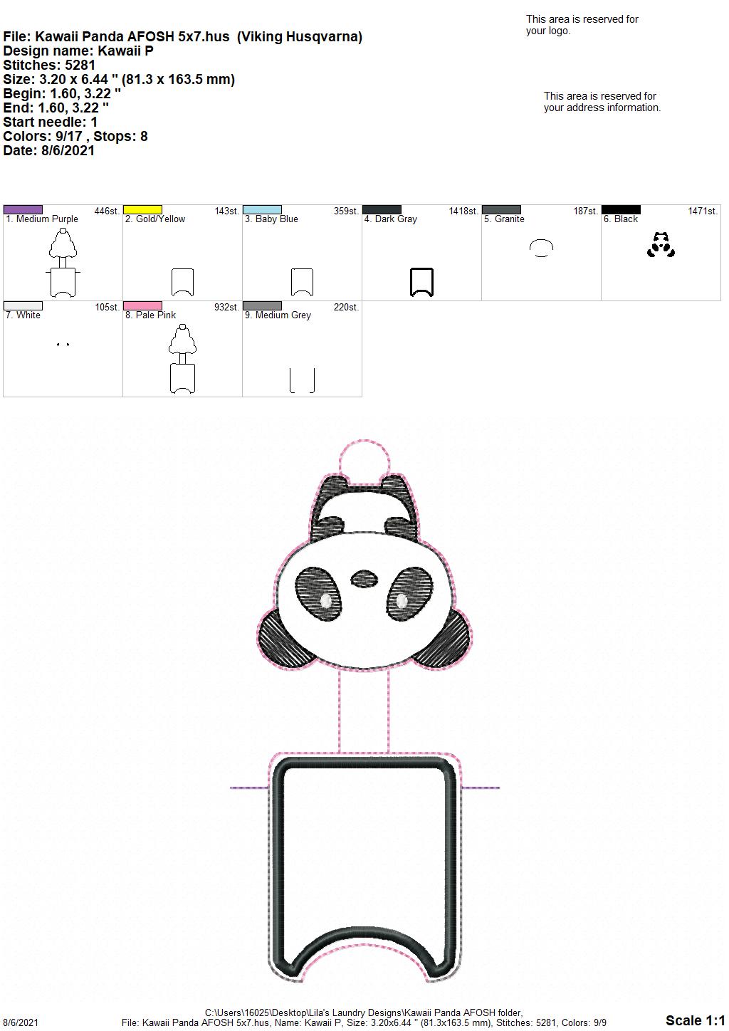 Kawaii Panda Applique Fold Over Sanitizer Holder 5x7- DIGITAL Embroidery DESIGN