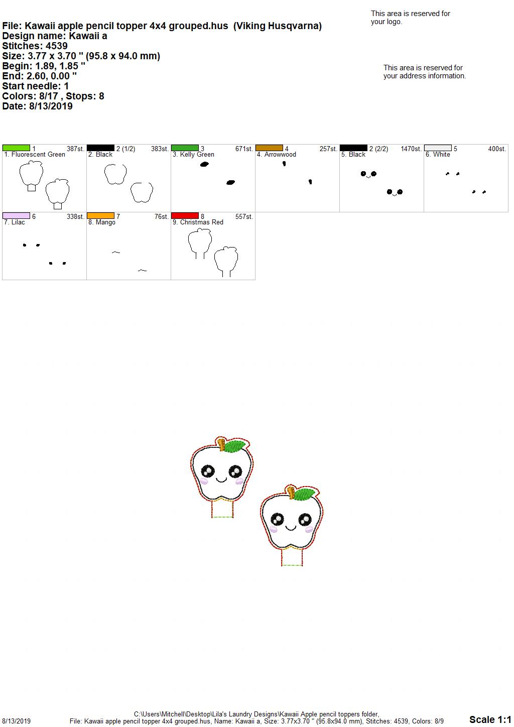Kawaii Apple Pencil Toppers - DIGITAL Embroidery DESIGN