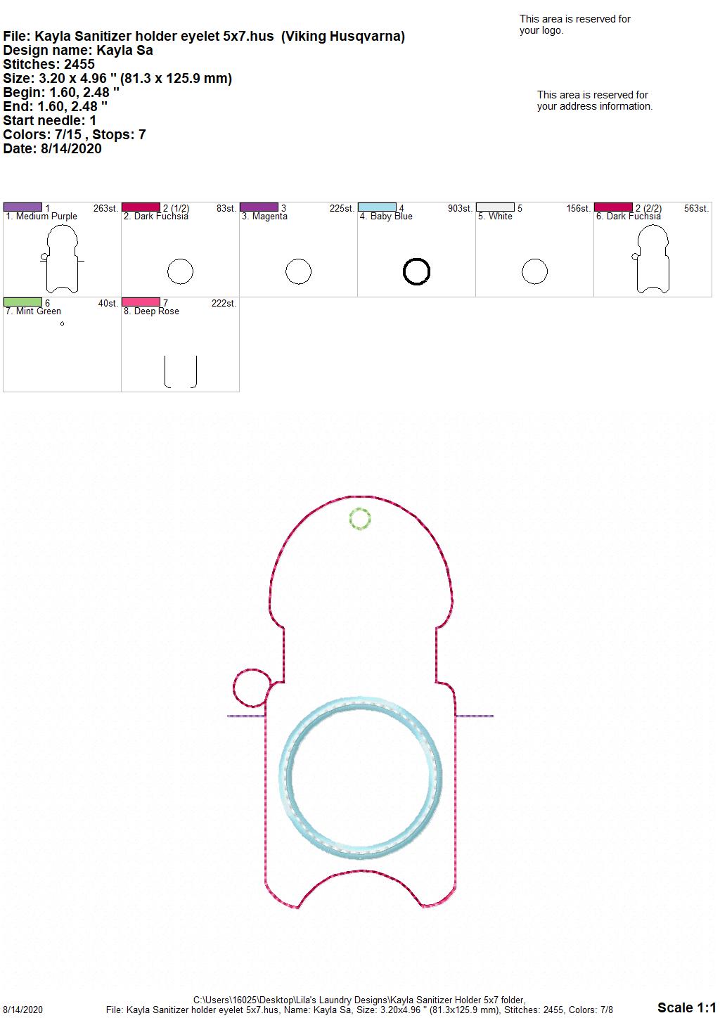Kayla Sanitizer Holder 5x7 - DIGITAL Embroidery DESIGN