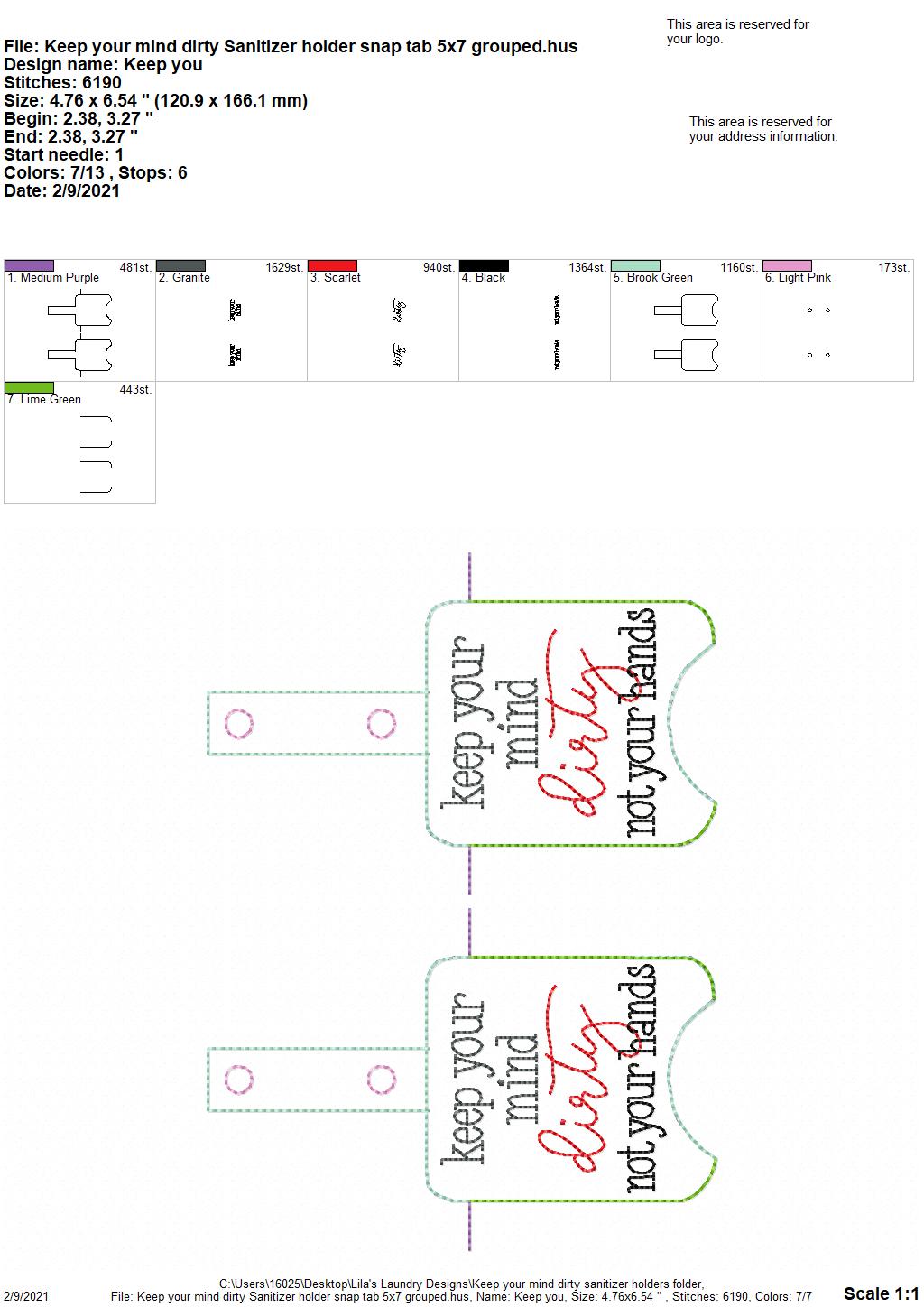 Keep Your Mind Dirty Sanitizer Holders - DIGITAL Embroidery DESIGN