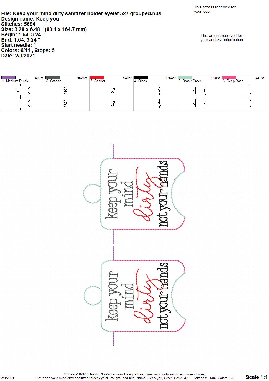 Keep Your Mind Dirty Sanitizer Holders - DIGITAL Embroidery DESIGN