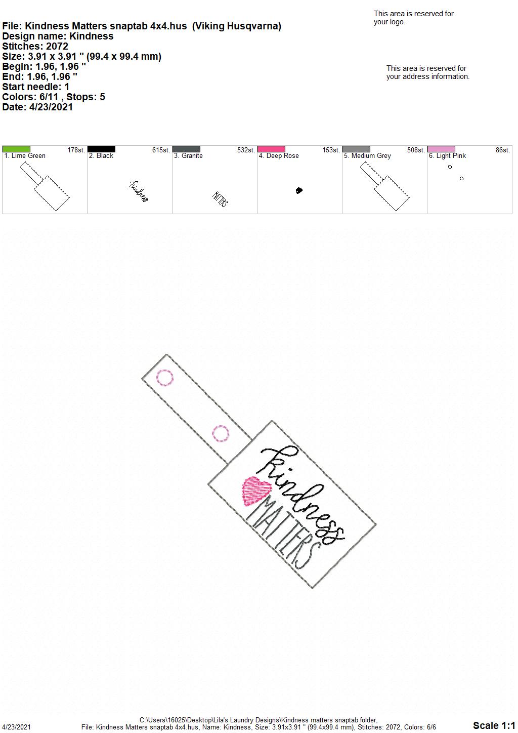 Kindness Matters Snaptab - DIGITAL Embroidery DESIGN