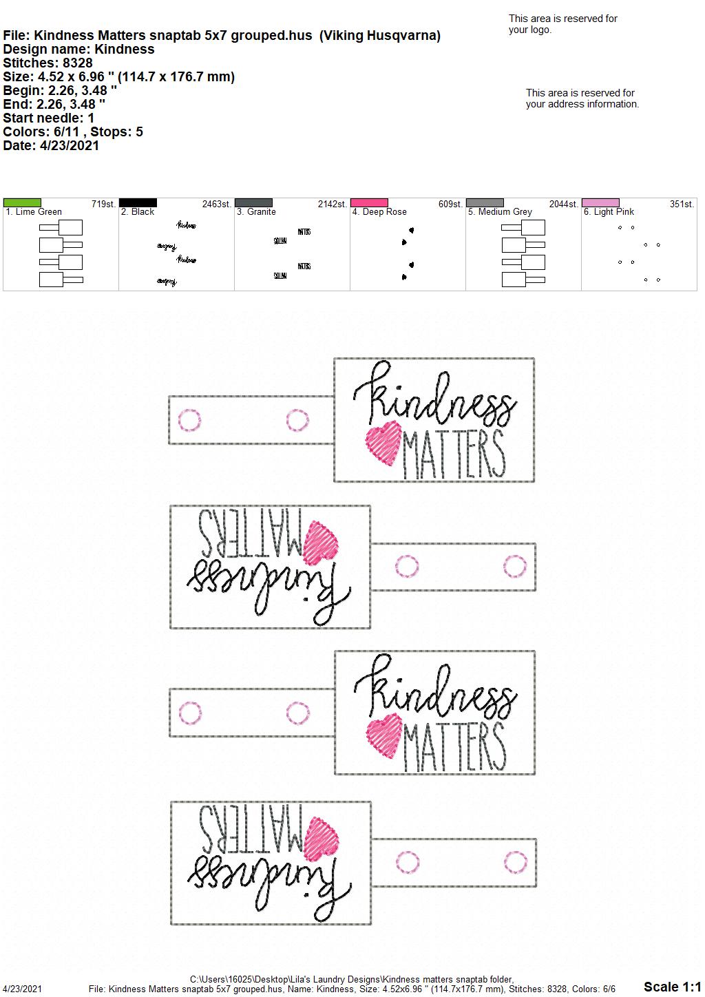Kindness Matters Snaptab - DIGITAL Embroidery DESIGN