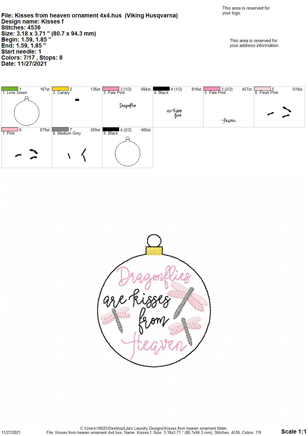 Kisses From Heaven Ornament - Digital Embroidery Design