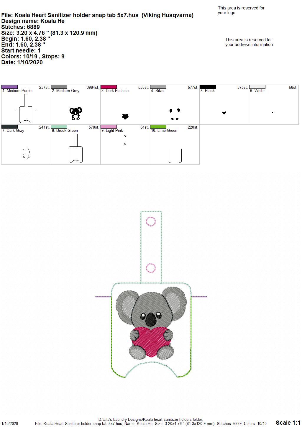 Koala Heart Sanitizer Holders - DIGITAL Embroidery DESIGN