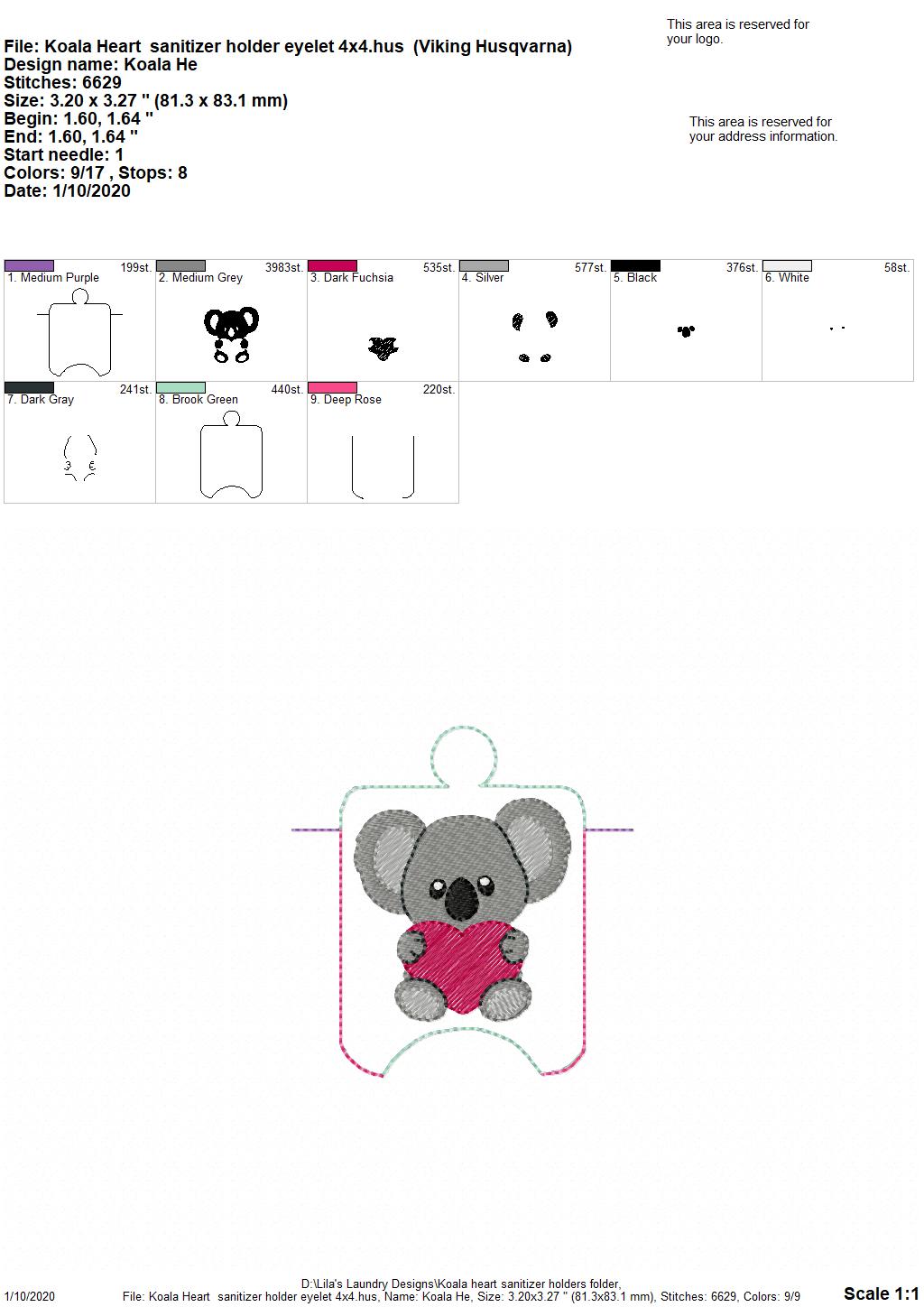 Koala Heart Sanitizer Holders - DIGITAL Embroidery DESIGN
