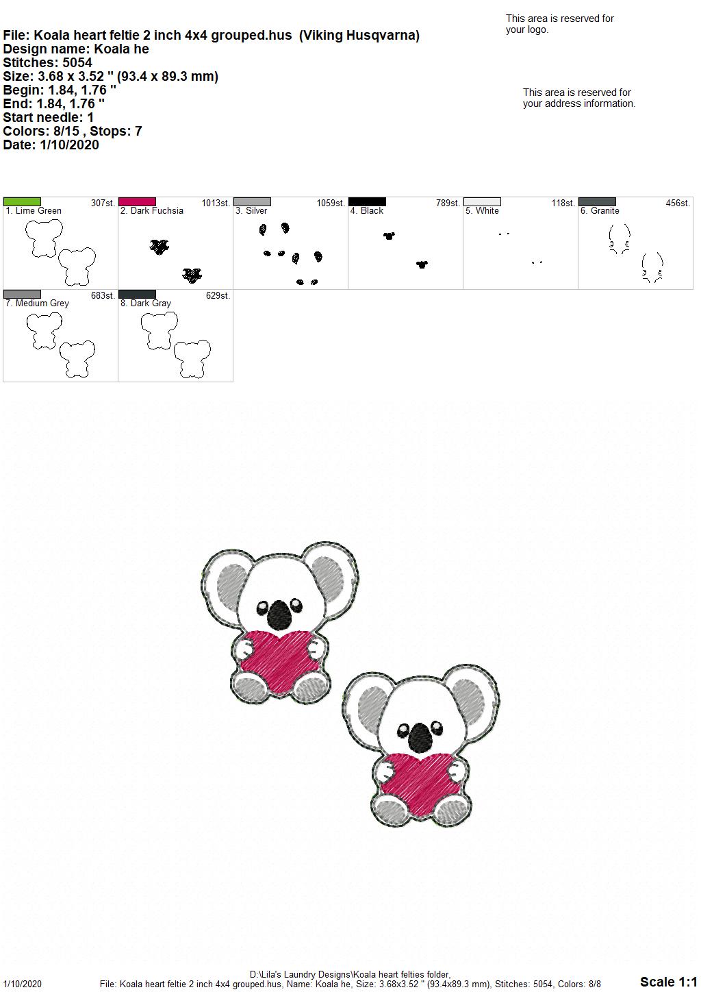 Koala Heart Felties - 3 sizes - Digital Embroidery Design