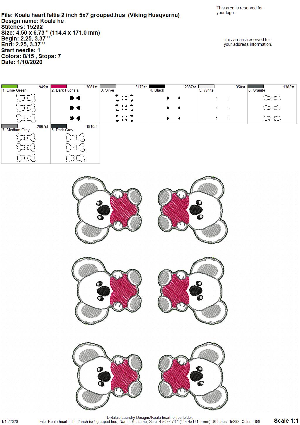 Koala Heart Felties - 3 sizes - Digital Embroidery Design