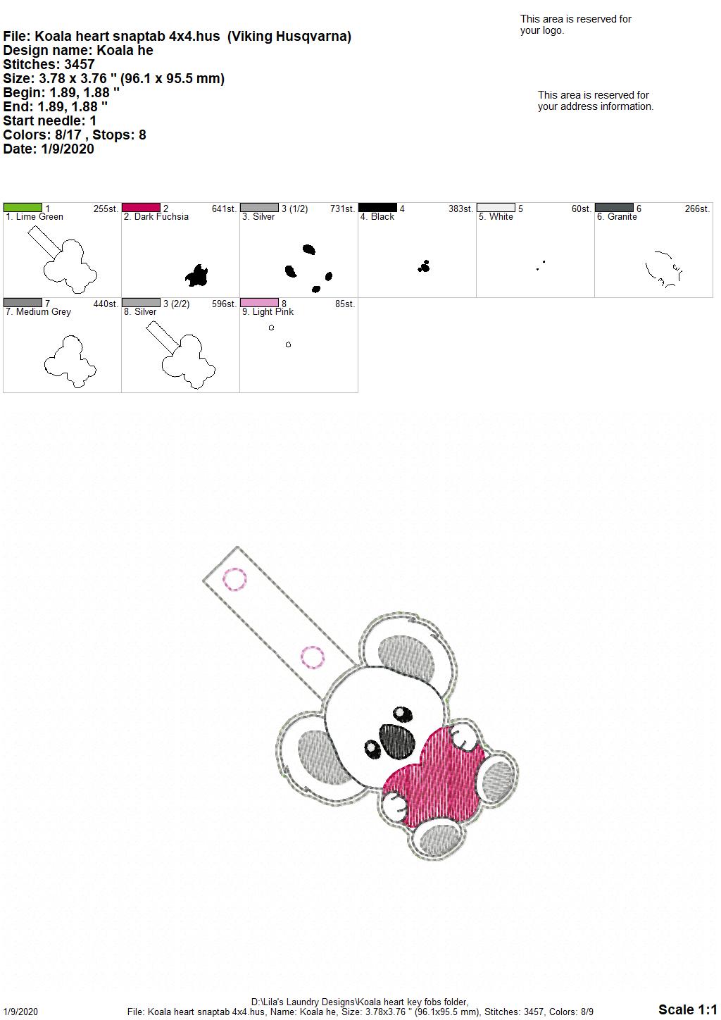 Koala Heart Fobs -  DIGITAL Embroidery DESIGN