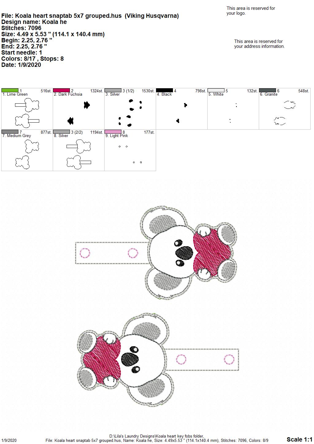 Koala Heart Fobs -  DIGITAL Embroidery DESIGN