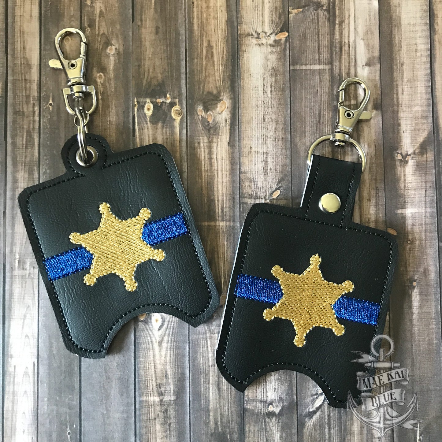 6 point blue line badge Sanitizer Holders - DIGITAL Embroidery DESIGN