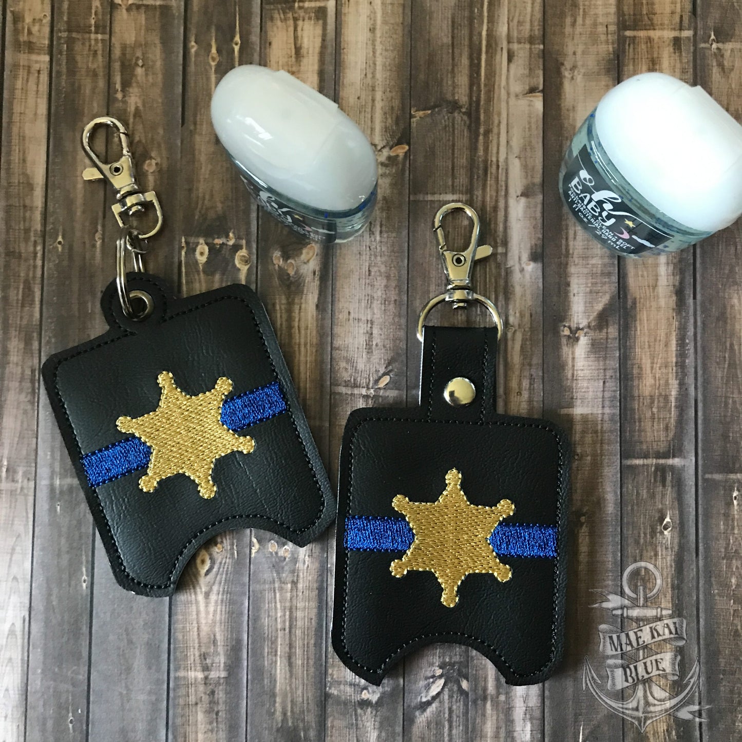 6 point blue line badge Sanitizer Holders - DIGITAL Embroidery DESIGN