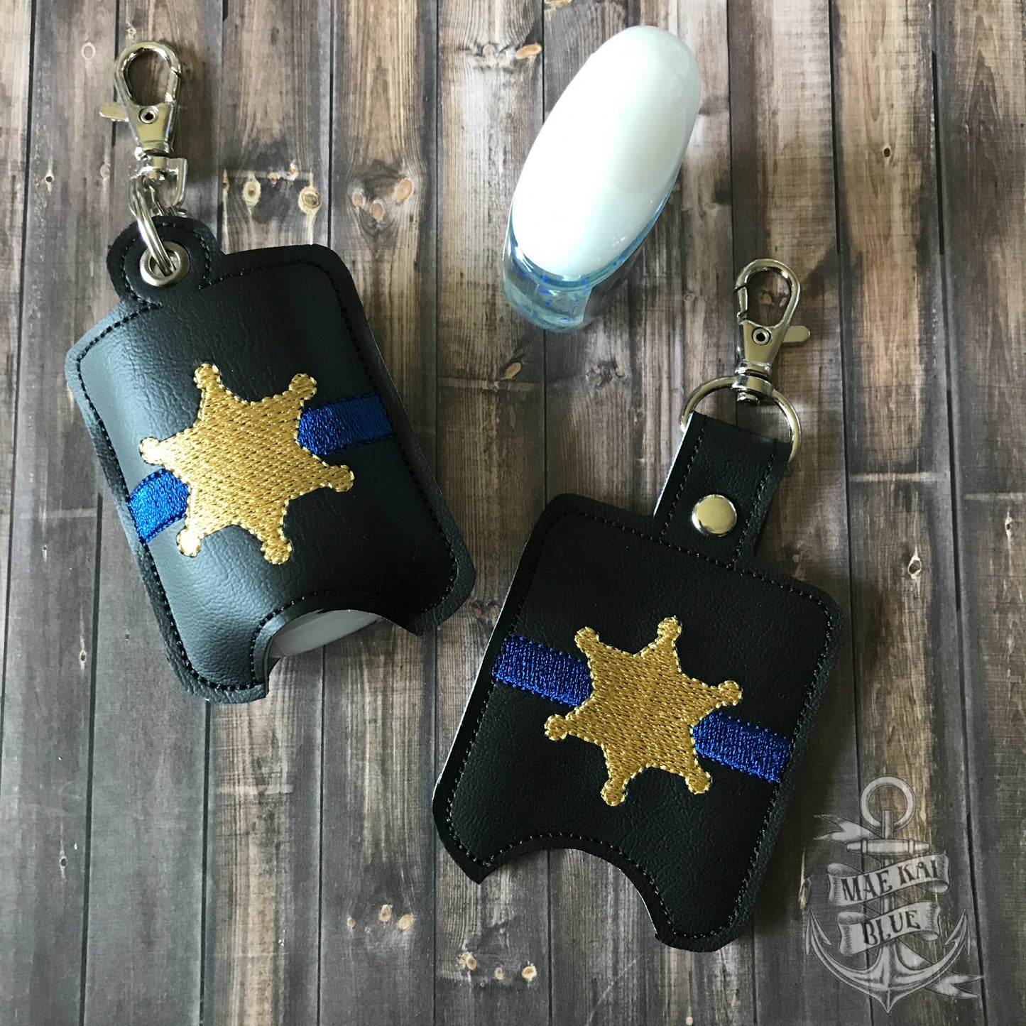 6 point blue line badge Sanitizer Holders - DIGITAL Embroidery DESIGN