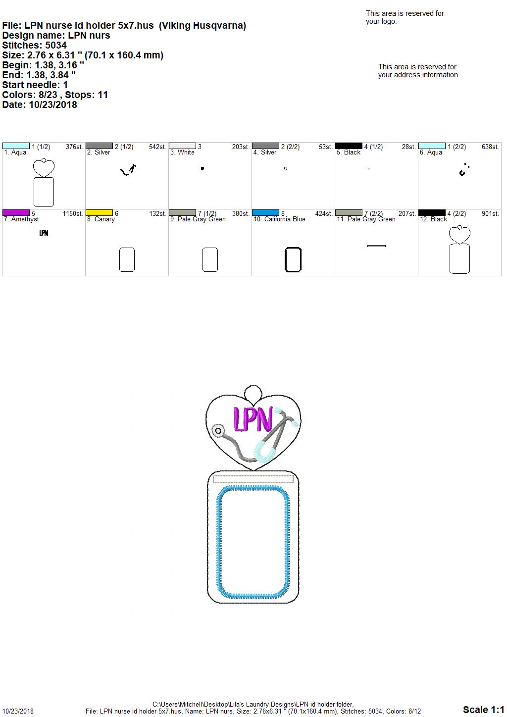 LPN Vertical ID Holder - Digital Embroidery Design