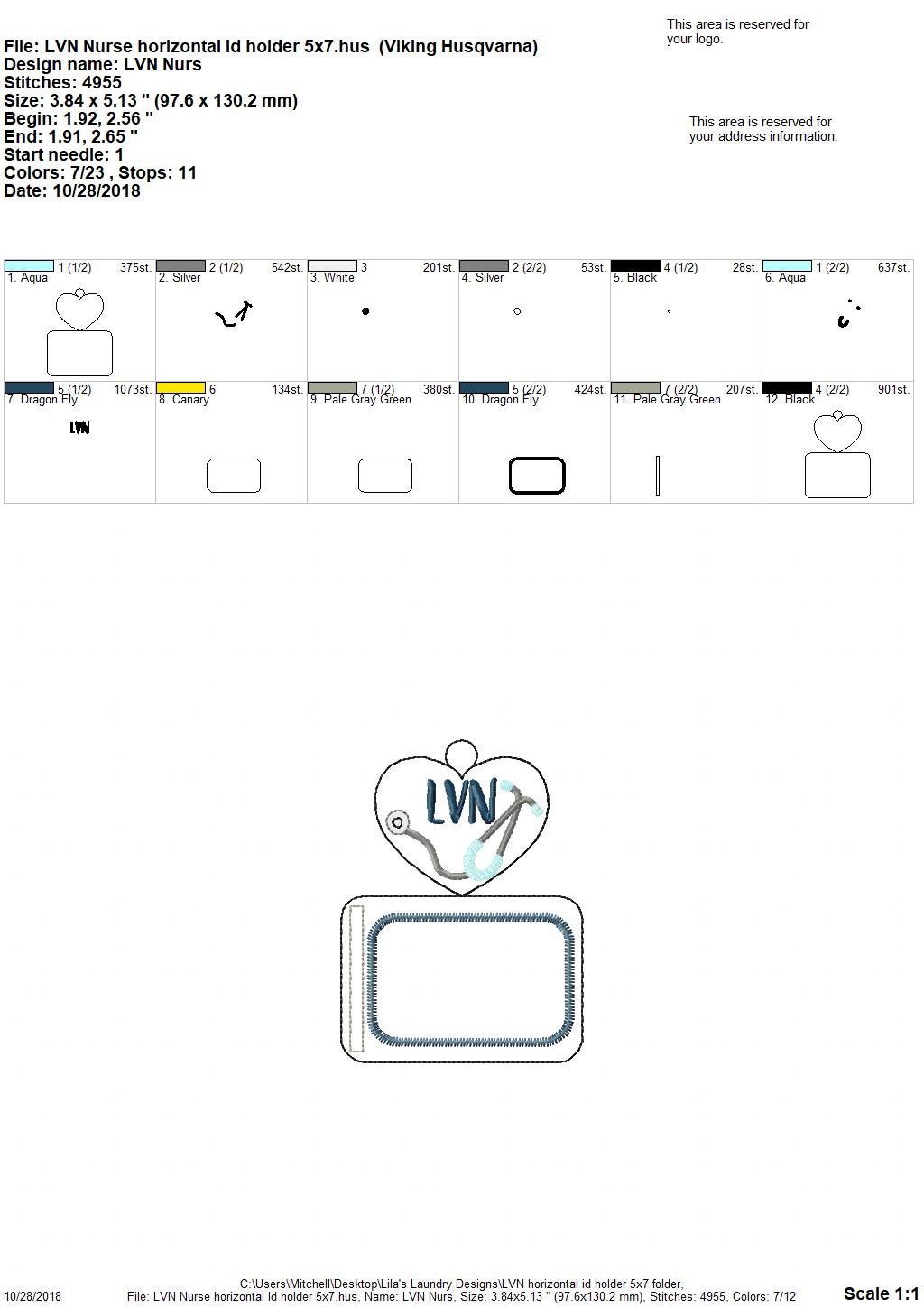 LVN Horizontal ID Holder - Digital Embroidery Design