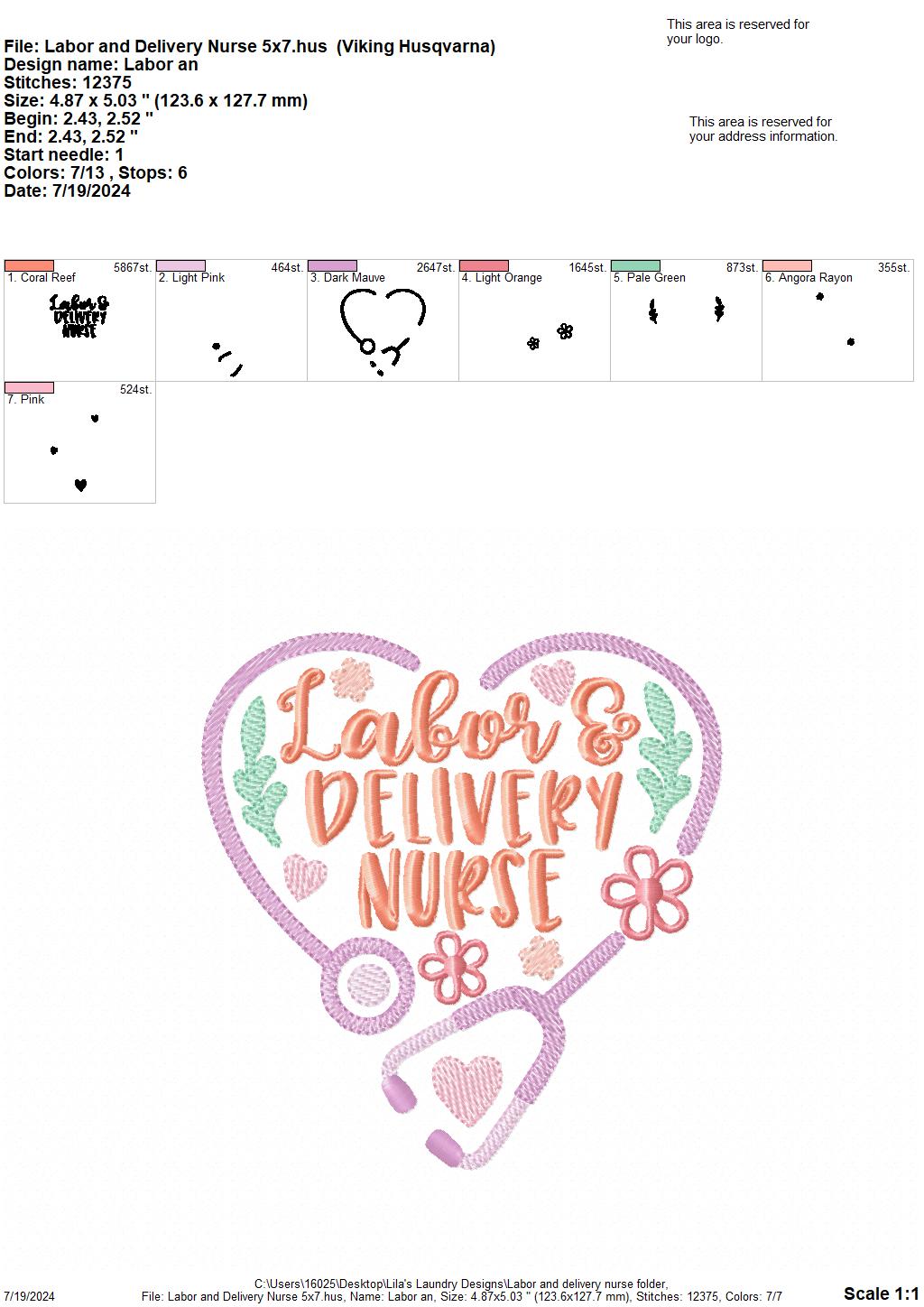 Labor & Delivery Nurse - 3 Sizes - Digital Embroidery Design