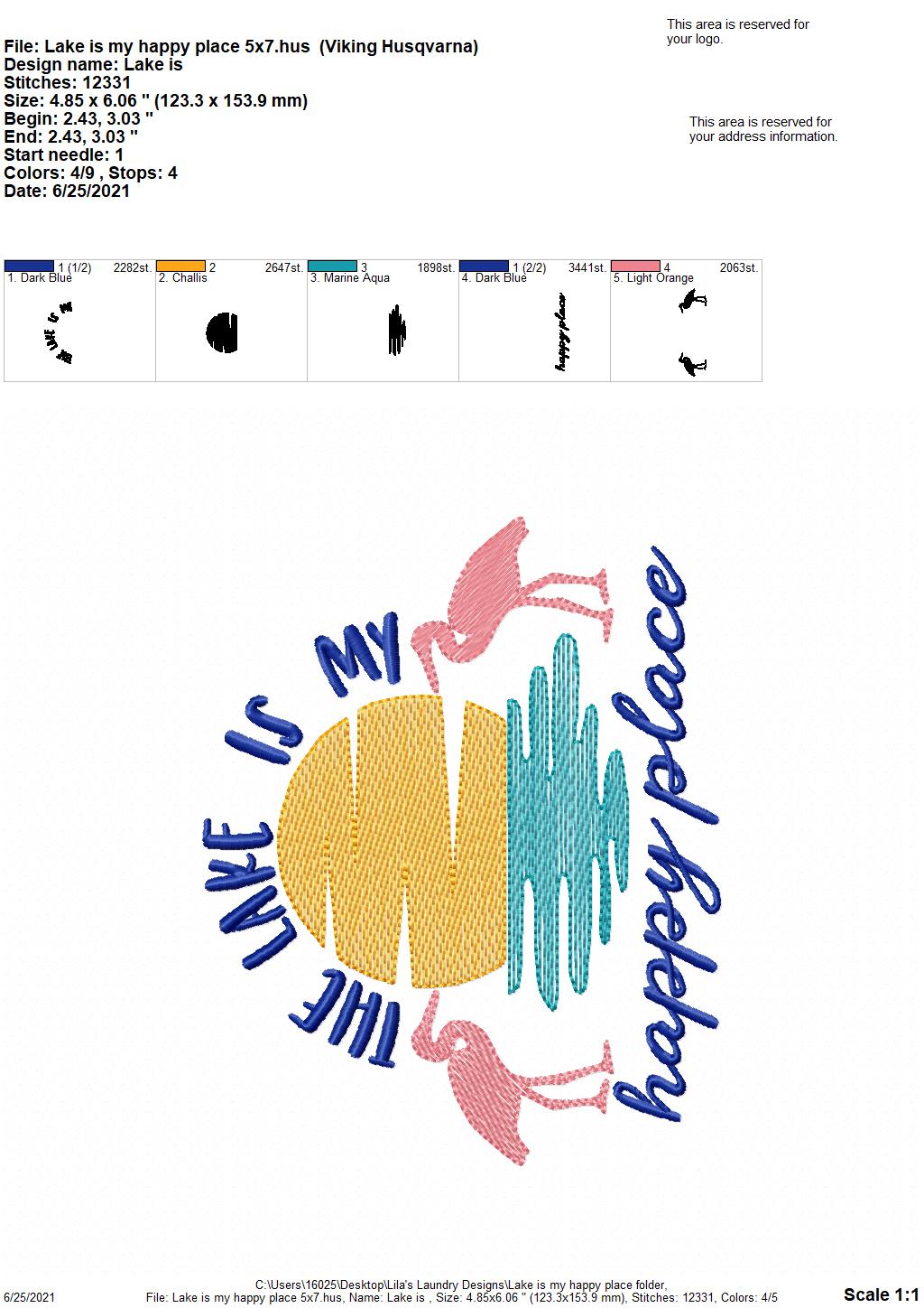 Lake is my Happy Place - 3 sizes- Digital Embroidery Design
