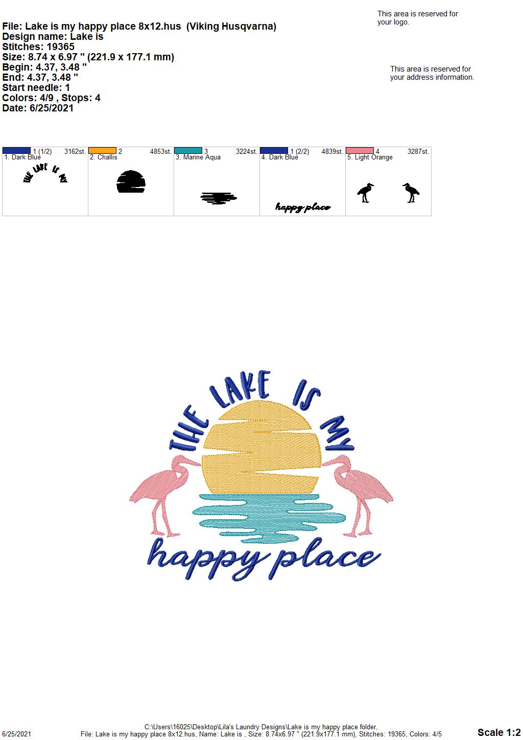 Lake is my Happy Place - 3 sizes- Digital Embroidery Design