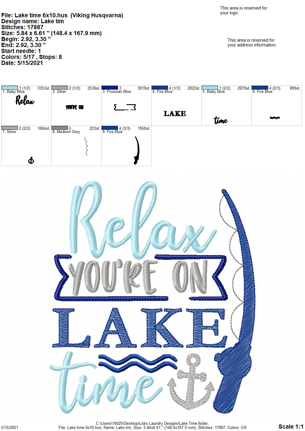 Lake Time - 3 sizes- Digital Embroidery Design