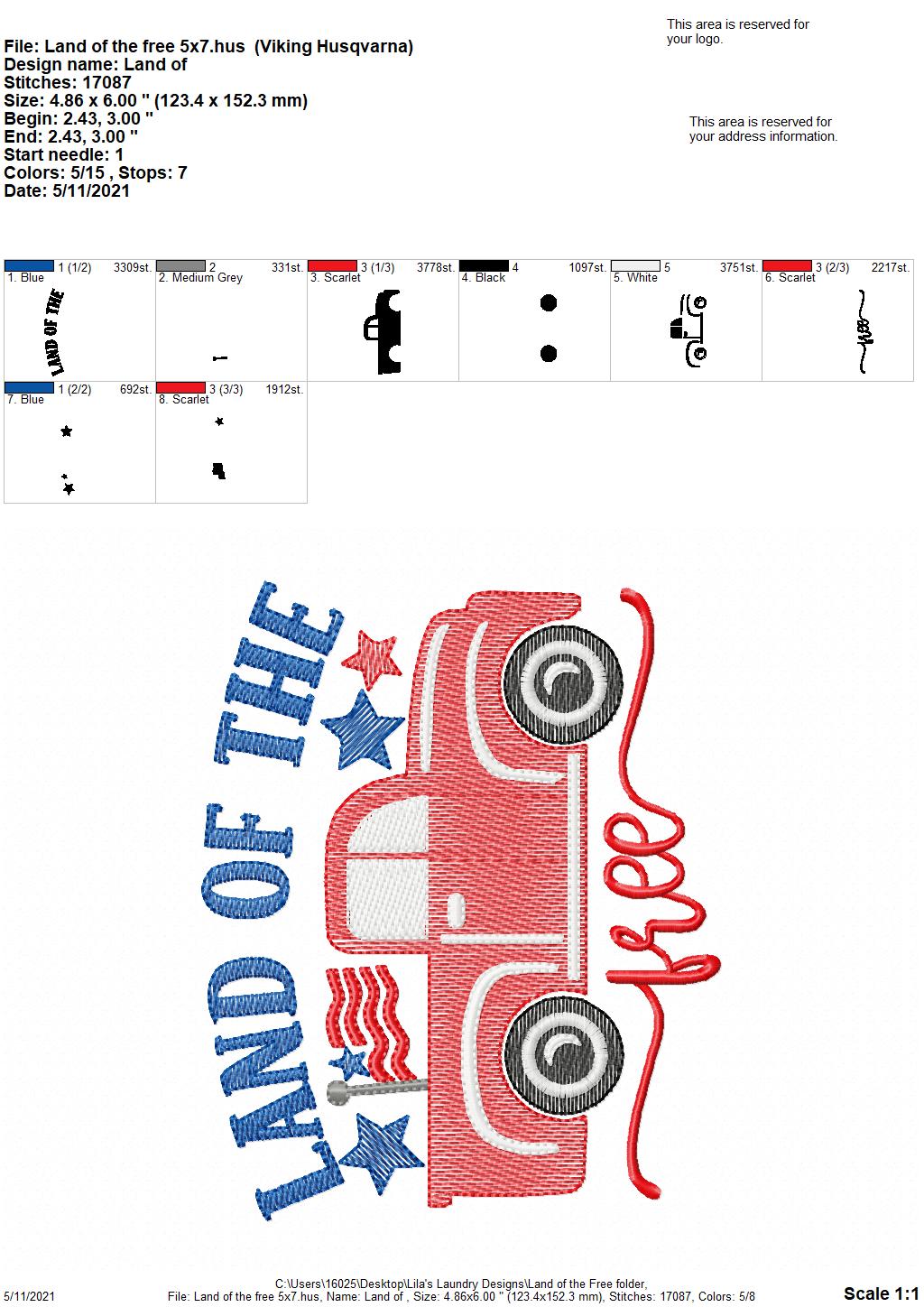 Land of the Free - 3 sizes- Digital Embroidery Design