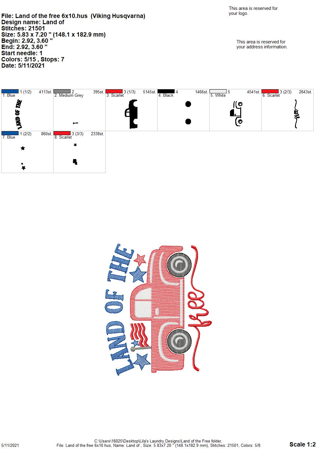 Land of the Free - 3 sizes- Digital Embroidery Design