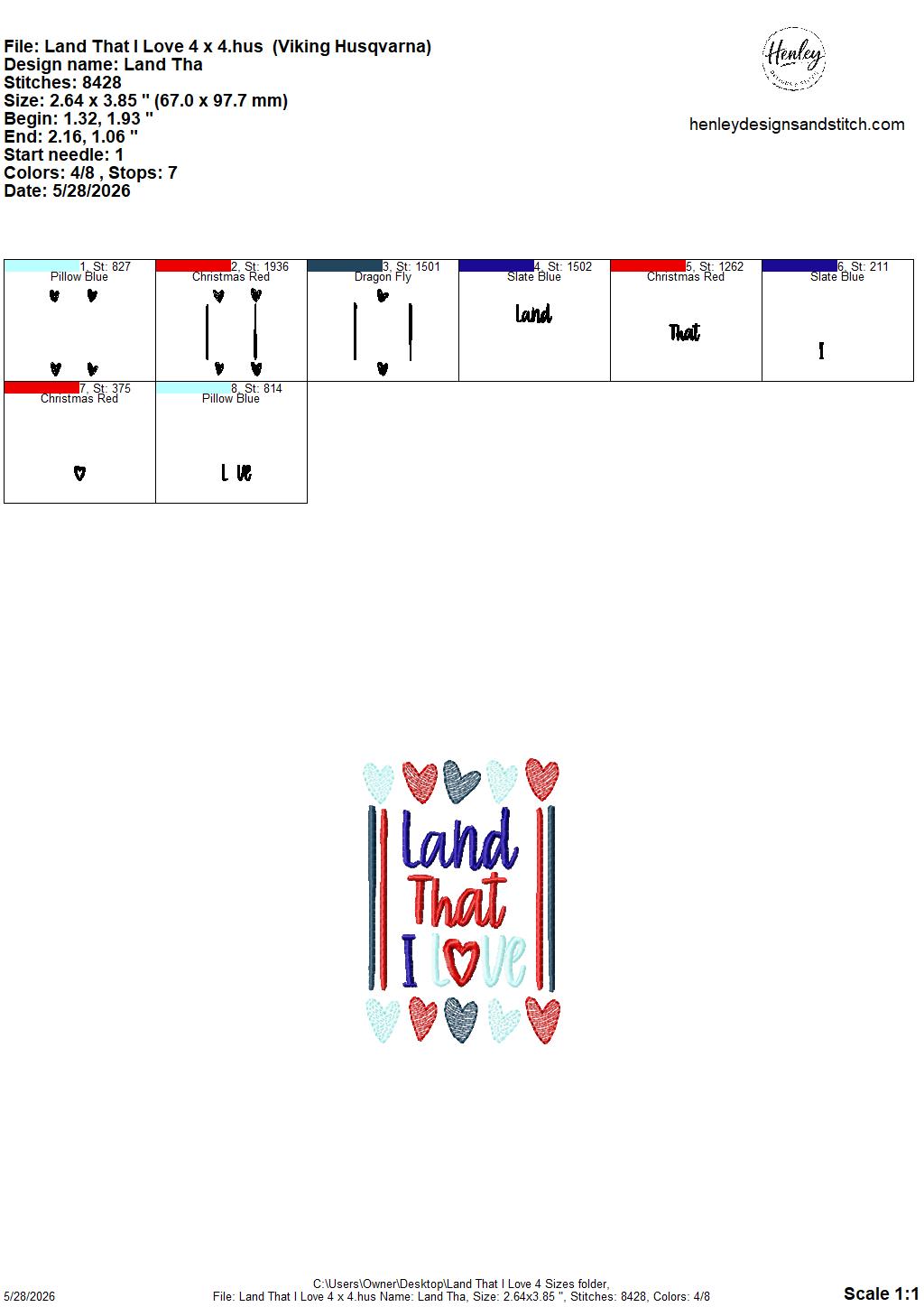 Sketch Land That I Love - 4 x 4, 5 x 7, 6 x 10 and 8 x 12 - DIGITAL Embroidery Design
