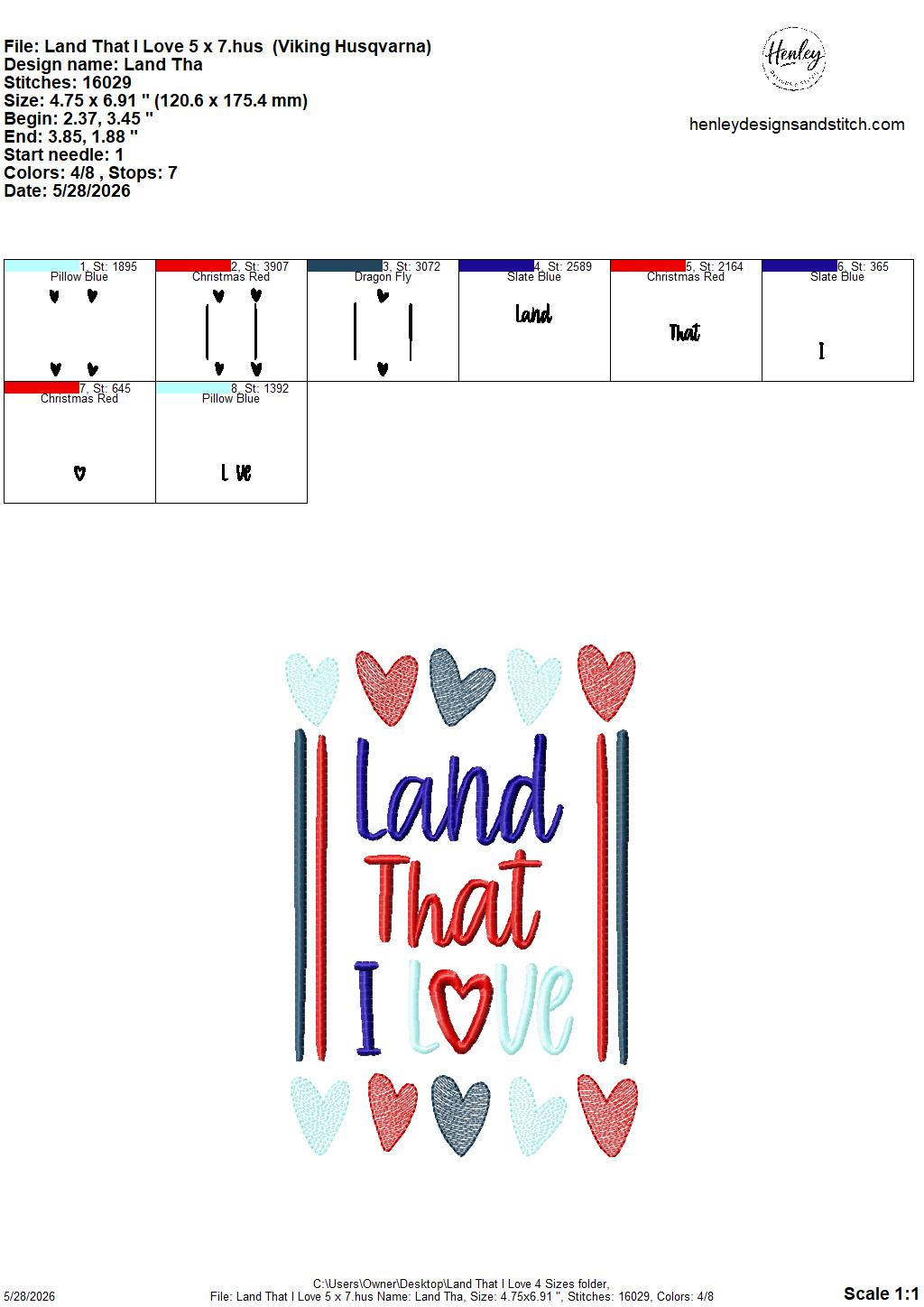 Sketch Land That I Love - 4 x 4, 5 x 7, 6 x 10 and 8 x 12 - DIGITAL Embroidery Design