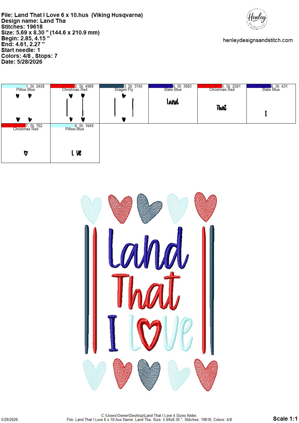 Sketch Land That I Love - 4 x 4, 5 x 7, 6 x 10 and 8 x 12 - DIGITAL Embroidery Design