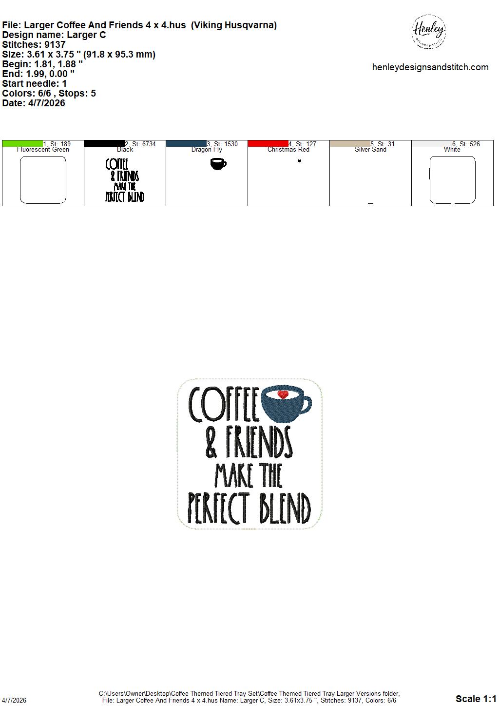 Coffee Tiered Tray Set – 4 x 4 Friendly – DIGITAL Embroidery Design