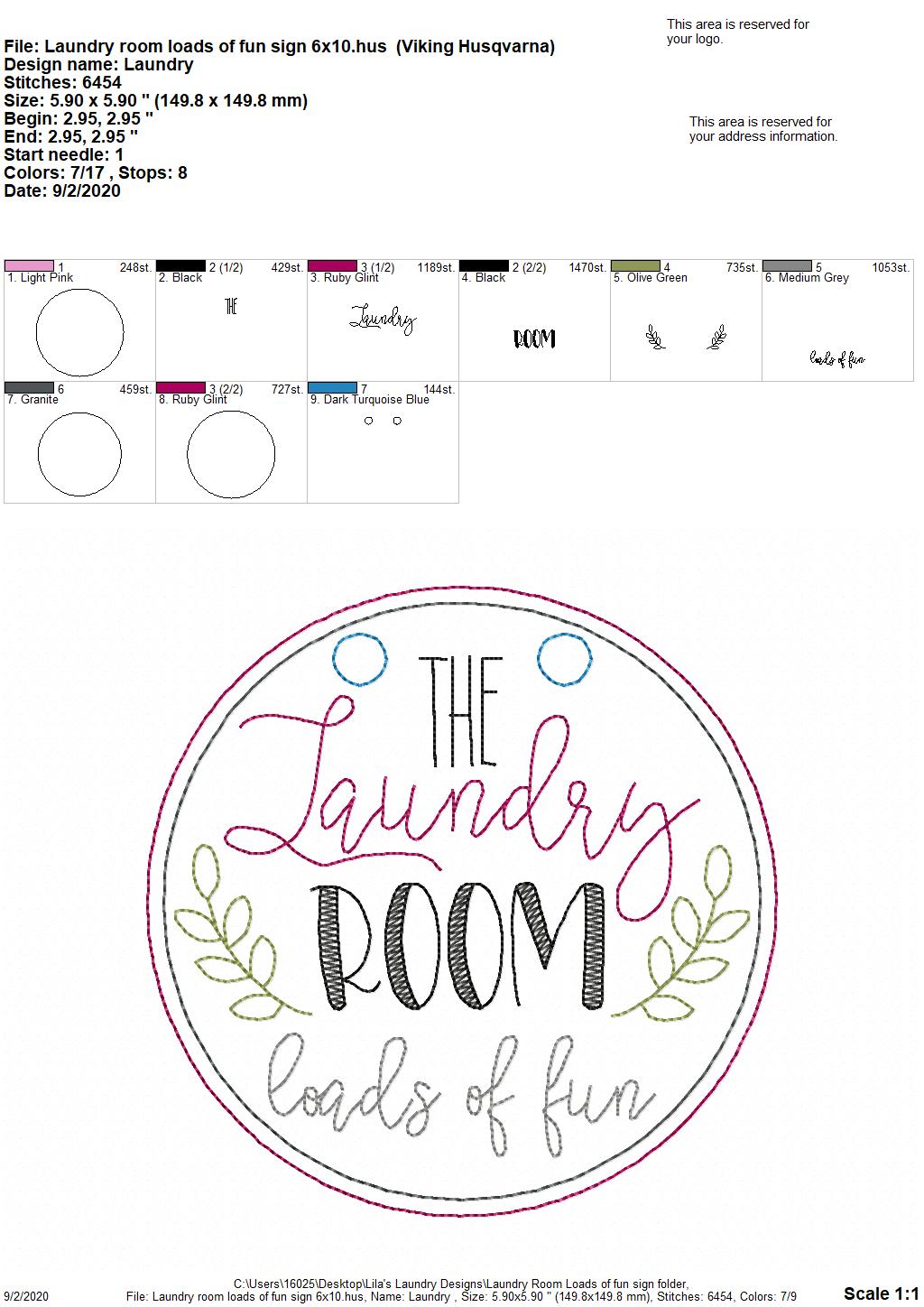 Laundry Room Door Hanger - 3 sizes - Digital Embroidery Design
