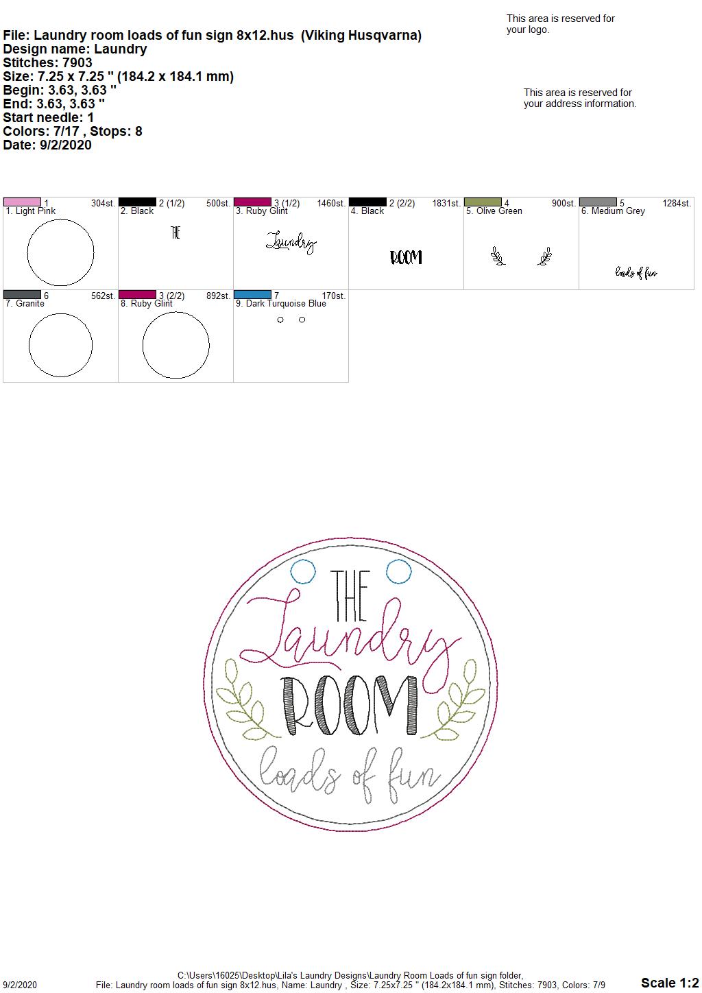 Laundry Room Door Hanger - 3 sizes - Digital Embroidery Design