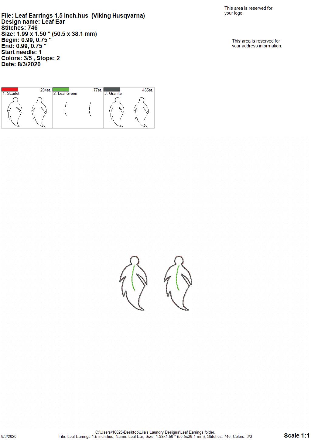 Leaf Earrings - 3 sizes - 4x4 and 5x7 Grouped- Digital Embroidery Design