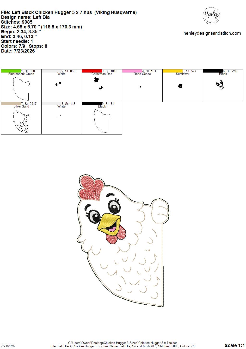 Chicken Door Hugger – 3 Sizes – 5 x 7, 6 x 10 and 8 x 12 DIGITAL Embroidery Design