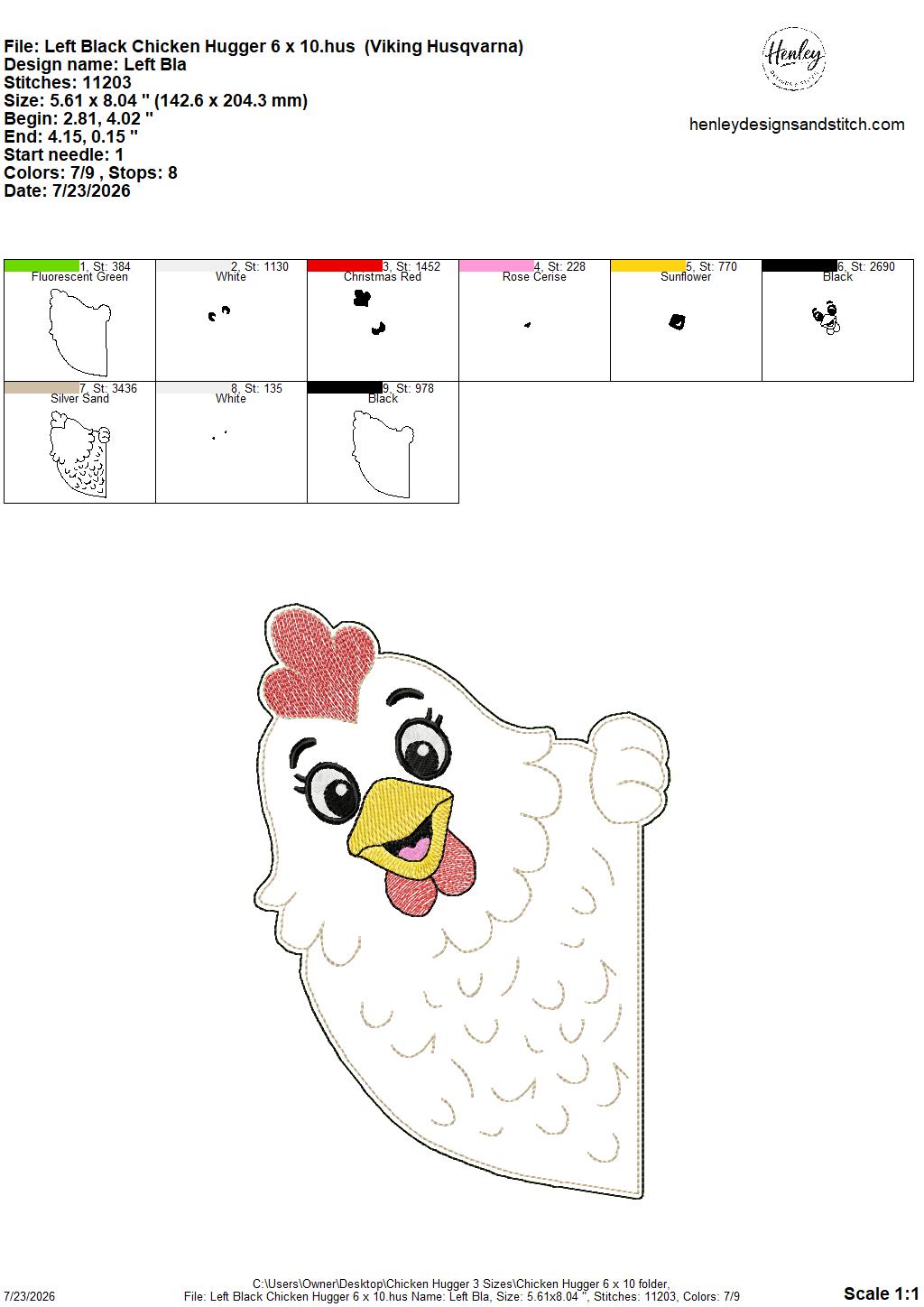 Chicken Door Hugger – 3 Sizes – 5 x 7, 6 x 10 and 8 x 12 DIGITAL Embroidery Design
