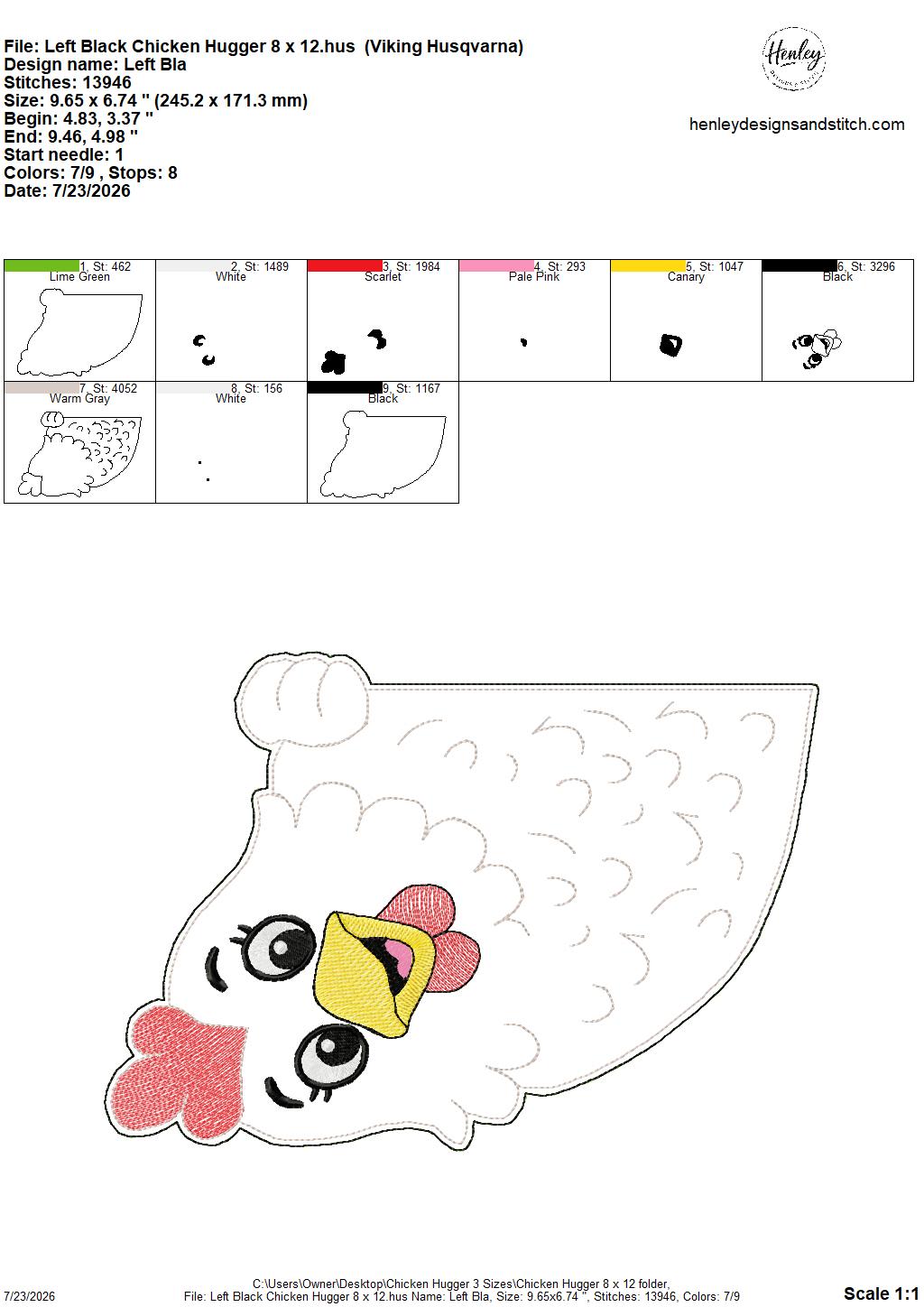 Chicken Door Hugger – 3 Sizes – 5 x 7, 6 x 10 and 8 x 12 DIGITAL Embroidery Design