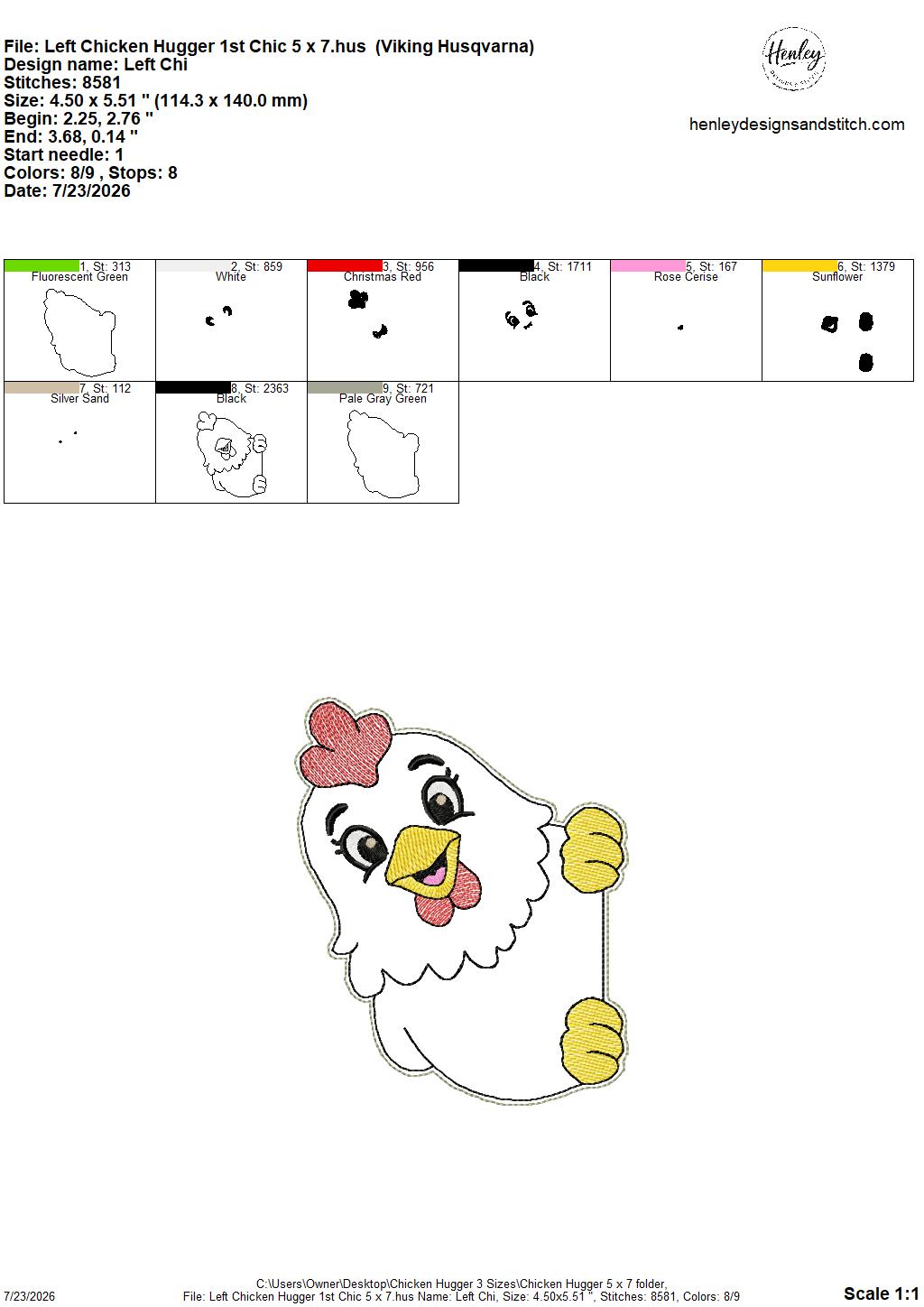 Chicken Door Hugger – 3 Sizes – 5 x 7, 6 x 10 and 8 x 12 DIGITAL Embroidery Design