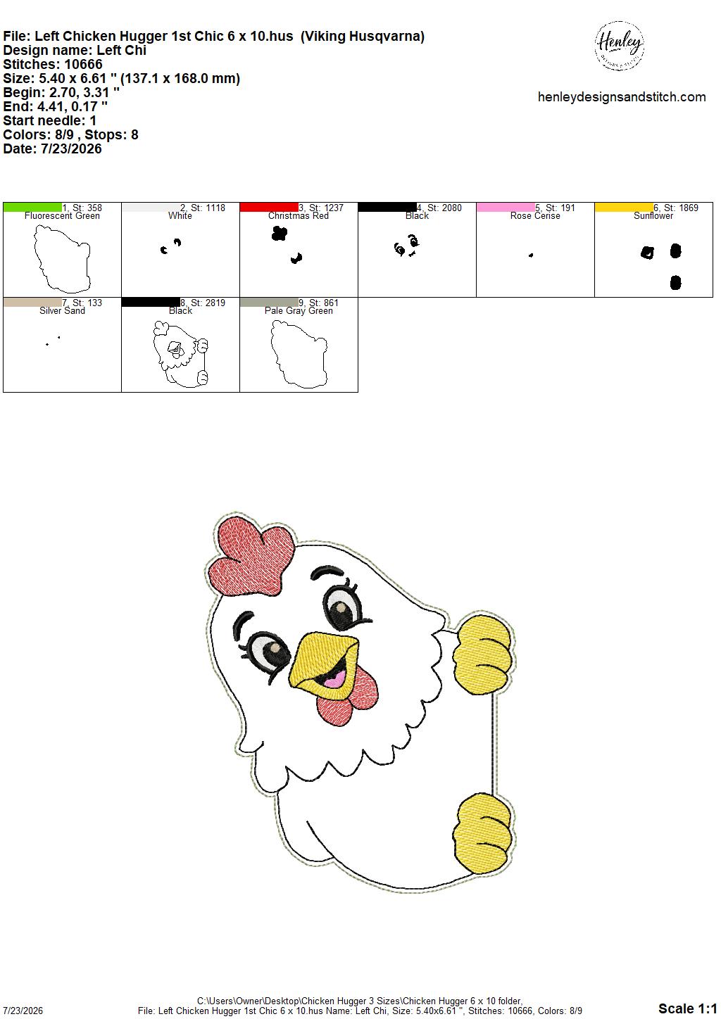 Chicken Door Hugger – 3 Sizes – 5 x 7, 6 x 10 and 8 x 12 DIGITAL Embroidery Design