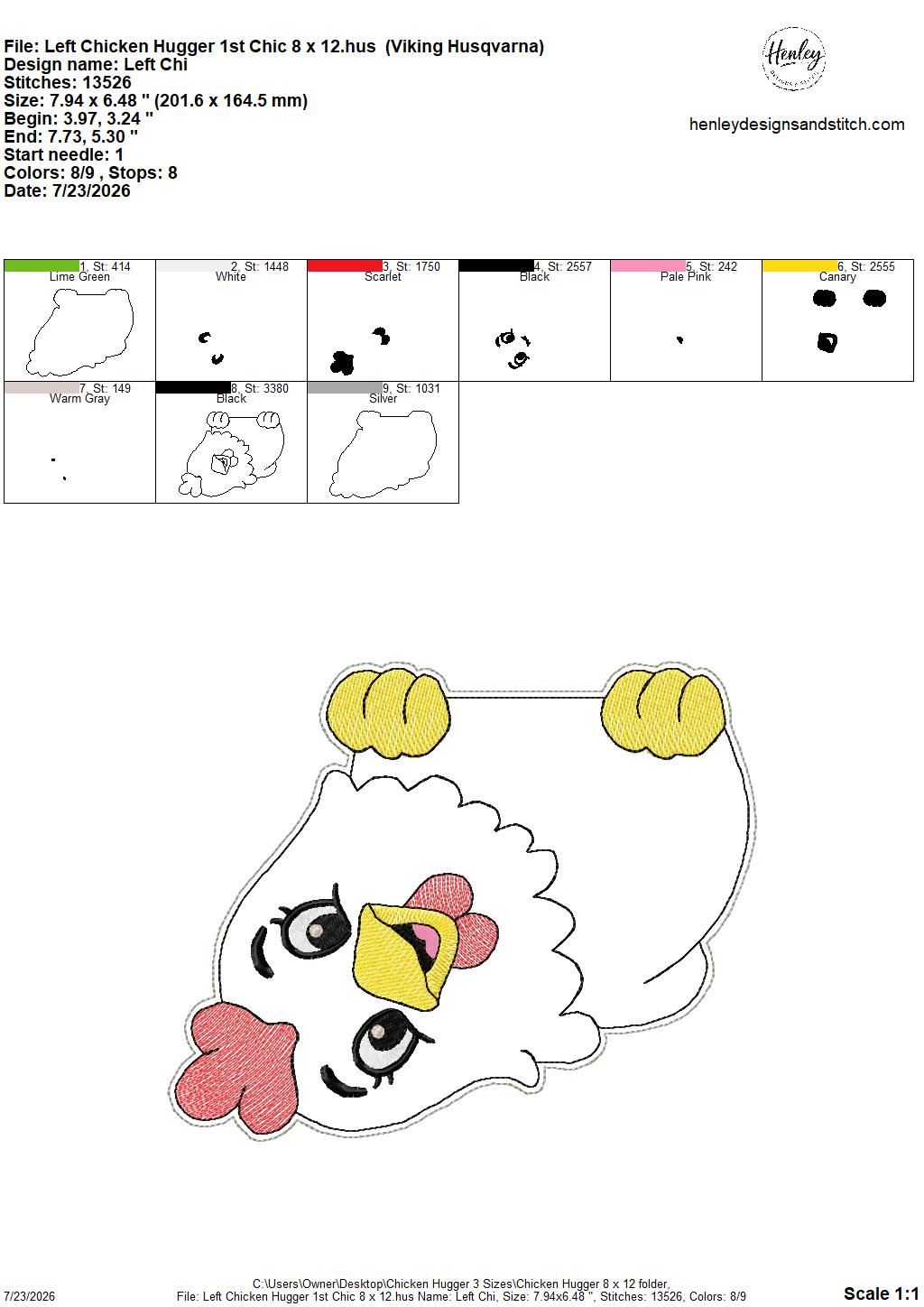 Chicken Door Hugger – 3 Sizes – 5 x 7, 6 x 10 and 8 x 12 DIGITAL Embroidery Design