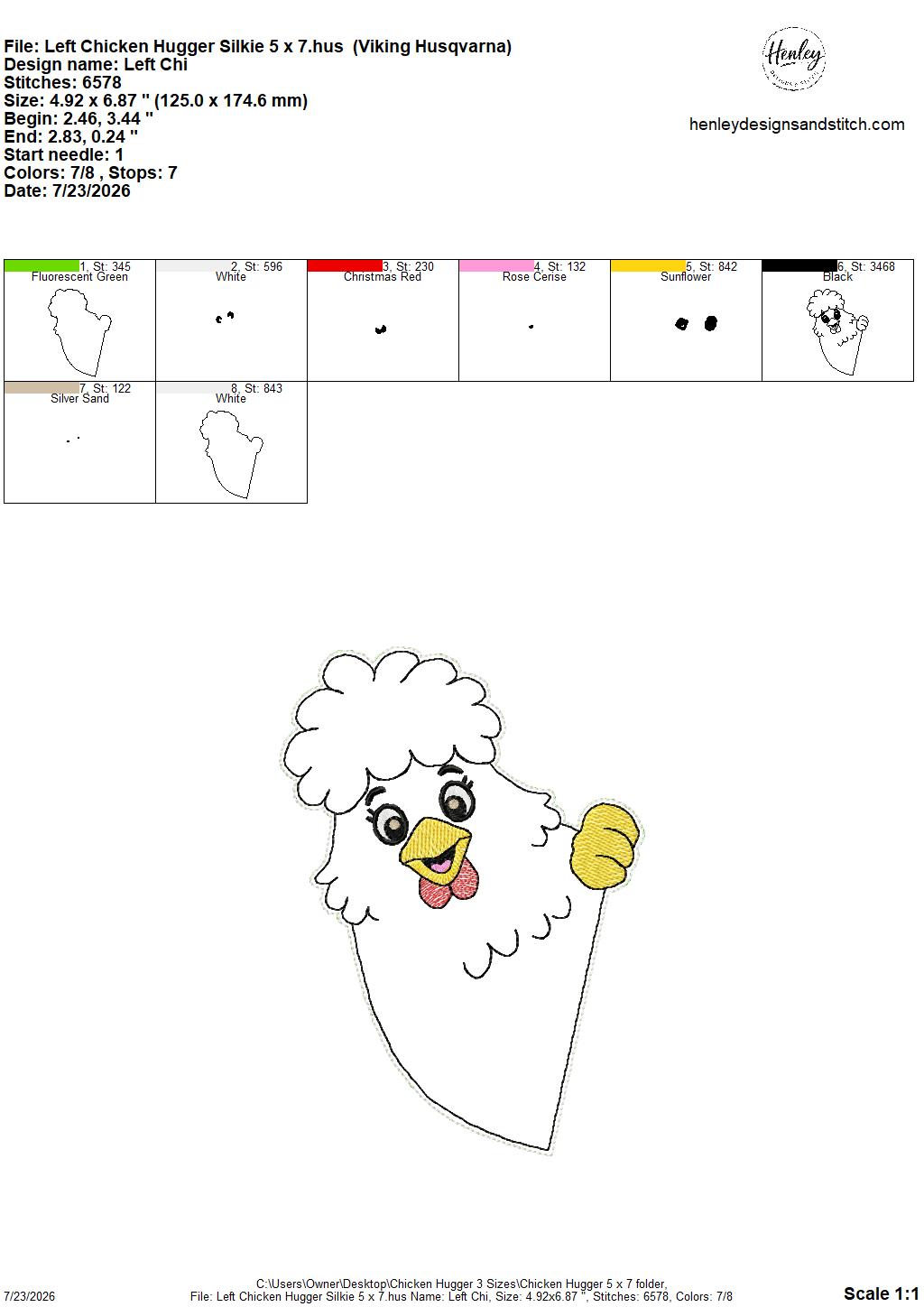 Chicken Door Hugger – 3 Sizes – 5 x 7, 6 x 10 and 8 x 12 DIGITAL Embroidery Design