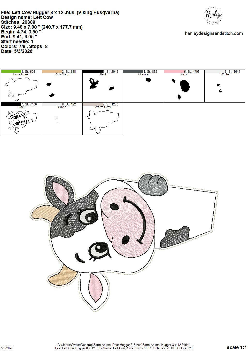 Farm Animals Door Hugger - 3 Sizes - 5 x 7, 6 x 10 and 8 x 12 DIGITAL Embroidery Design