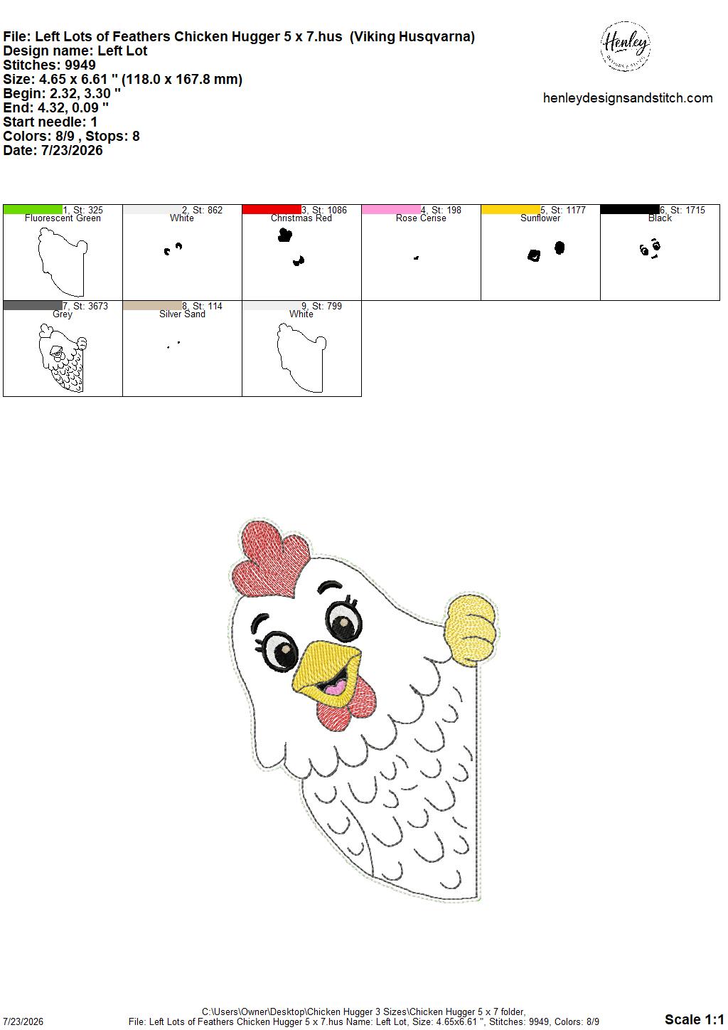 Chicken Door Hugger – 3 Sizes – 5 x 7, 6 x 10 and 8 x 12 DIGITAL Embroidery Design