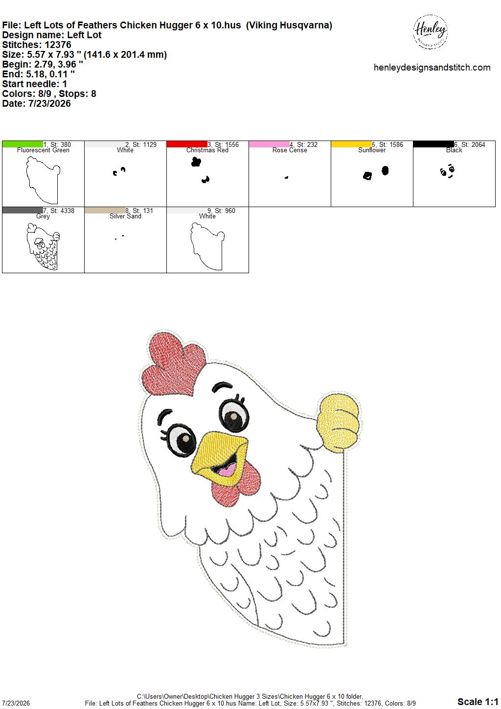 Chicken Door Hugger – 3 Sizes – 5 x 7, 6 x 10 and 8 x 12 DIGITAL Embroidery Design