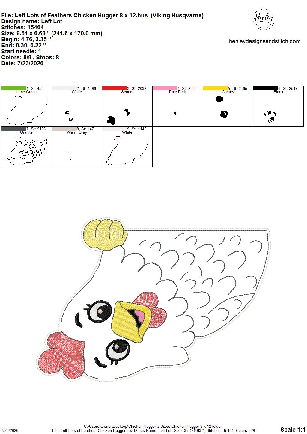 Chicken Door Hugger – 3 Sizes – 5 x 7, 6 x 10 and 8 x 12 DIGITAL Embroidery Design
