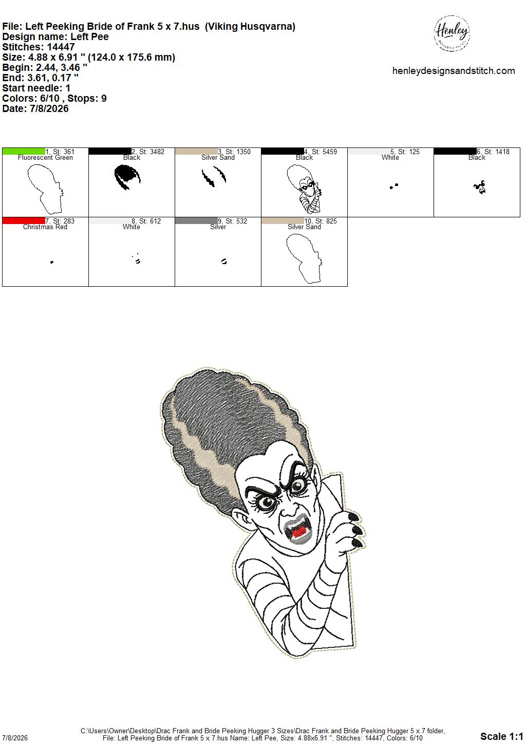 Drac, Frank and Bride Door Hugger – Halloween – 3 Sizes – 5 x 7, 6 x 10 and 8 x 12 DIGITAL Embroidery Design