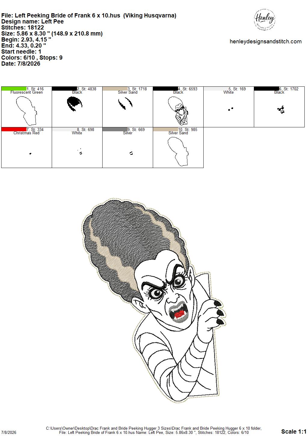 Drac, Frank and Bride Door Hugger – Halloween – 3 Sizes – 5 x 7, 6 x 10 and 8 x 12 DIGITAL Embroidery Design